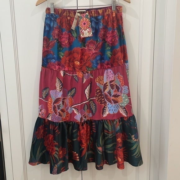 Anthropologie Farm Rio Drea Tiered Velvet Midi Maxi Skirt Floral-Boho-NWT—SP - Picture 4 of 11